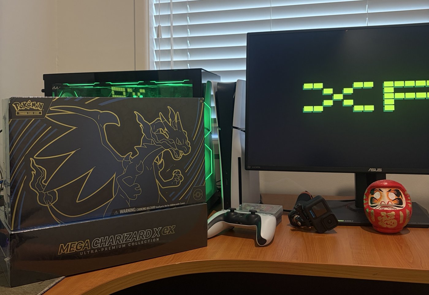 Sealed Mega Charizard X ex Ultra-Premium Collection on the XP Rugs desk